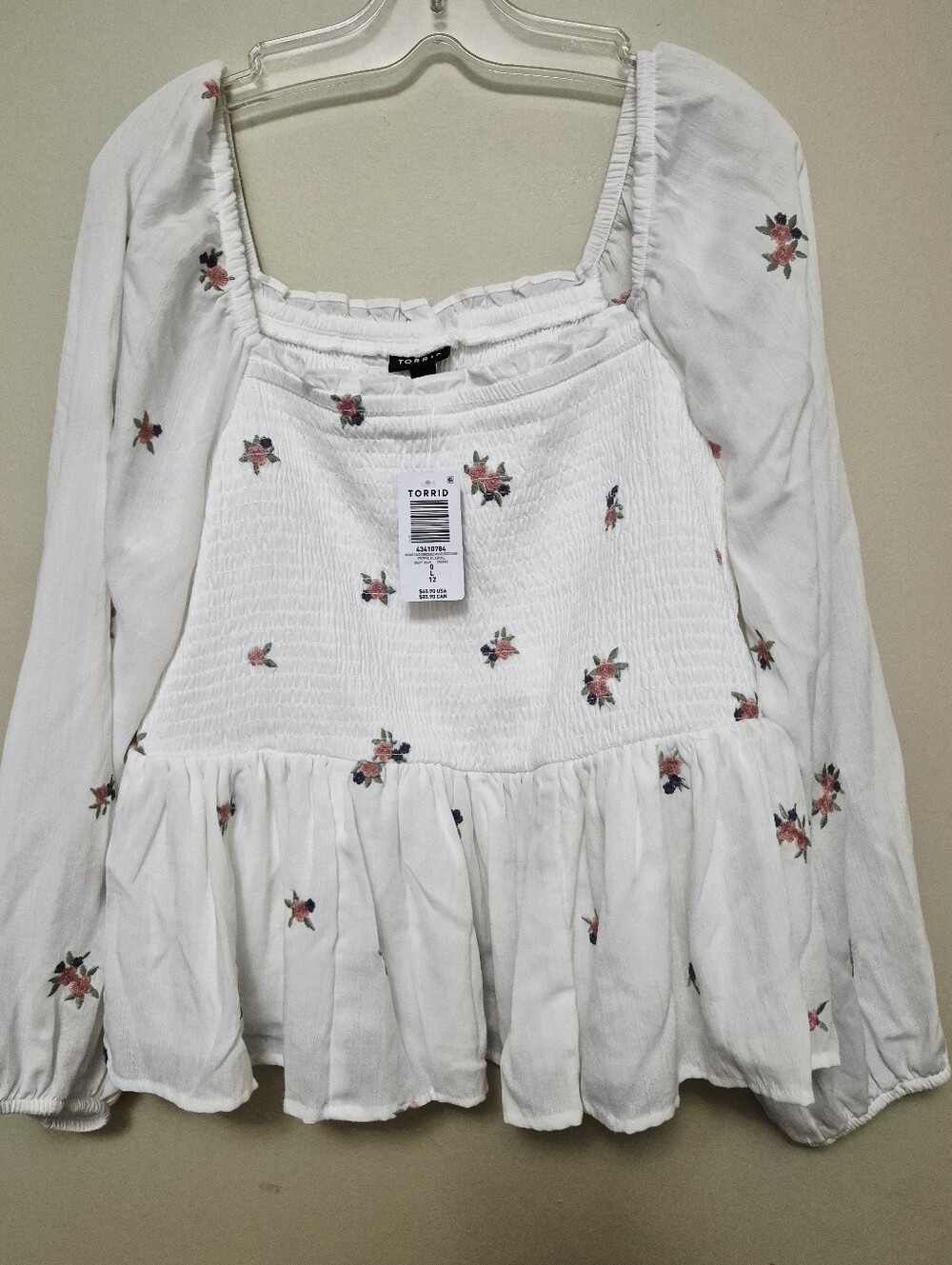 torrid White Floral Smocked Peplum Blouse